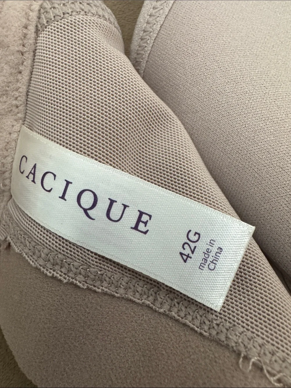 Cacique Taupe Bra with Cream Lace Trim 42G